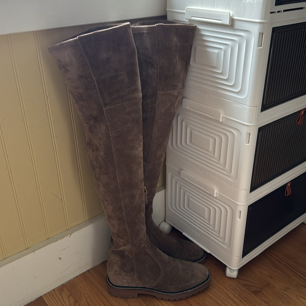 Tory Burch Miller Lug Sole Over The Knee River Rock Suede Boot Women's Size 6.5M